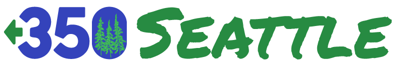 350.org Seattle. Blue and green with trees.