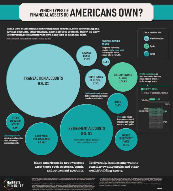 hich Financial Assets Do Americans Own? Area Chart of circles.