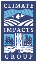climate impacts group logo. Blue backed land and water.