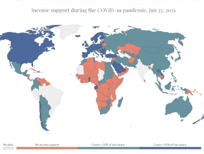 Mercater Projection world map. Color coded.