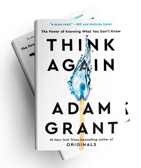 Think Again book cover. Adam Grant. A match burning with a blue flame.