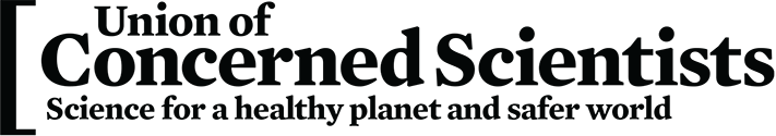 Union of Concerned Scientists. Science for a Healthy Planet and Safer World. With left brace symbol.