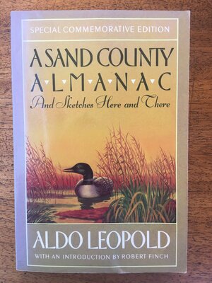 Cover of A Sand County Almanac. Drawing of a waterfowl in a marsh.