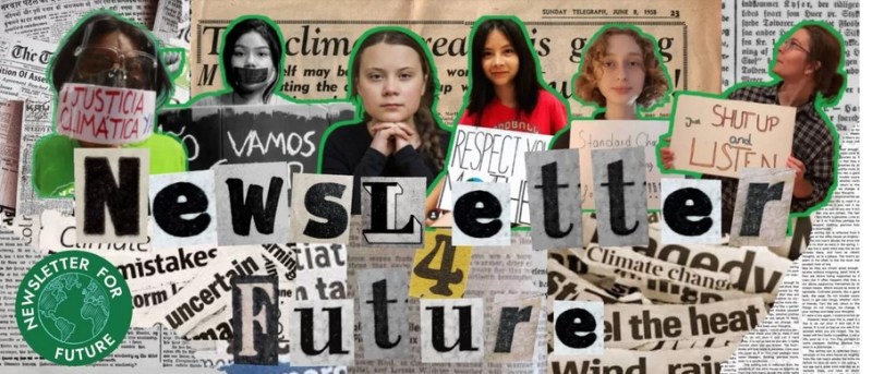 Newsletter 4 Future Banner. "Ransom" newsprint headline with Gretta and other young women activists.