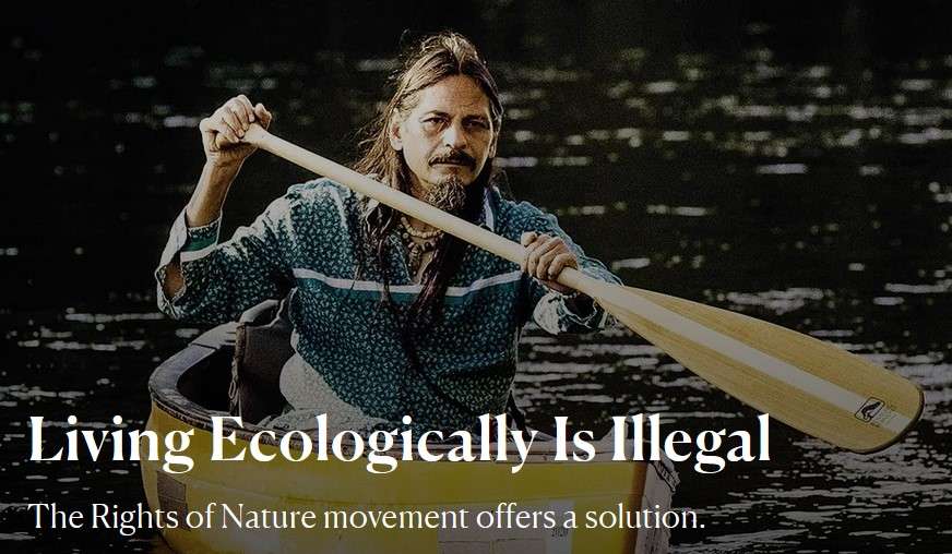 A man paddling a canoe. Living Ecologically is Illegal.