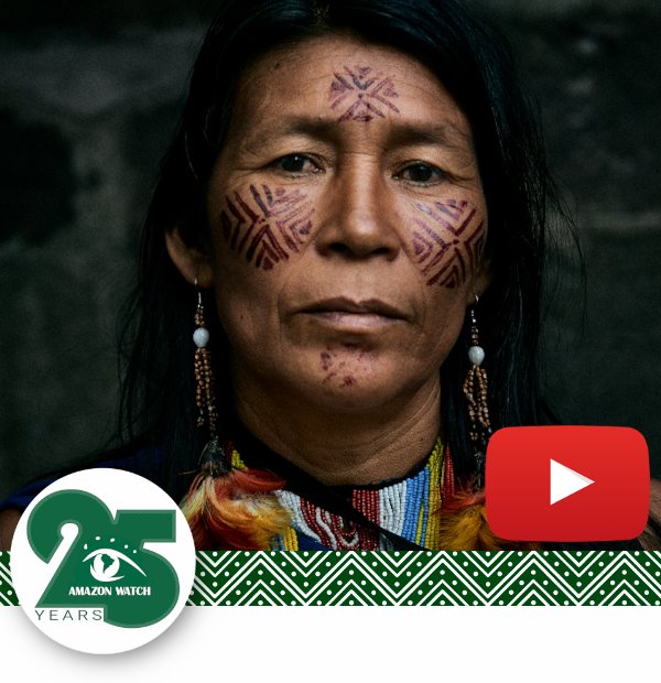 Amazon Watch 25 Years. Amazon woman with patterns on her face.