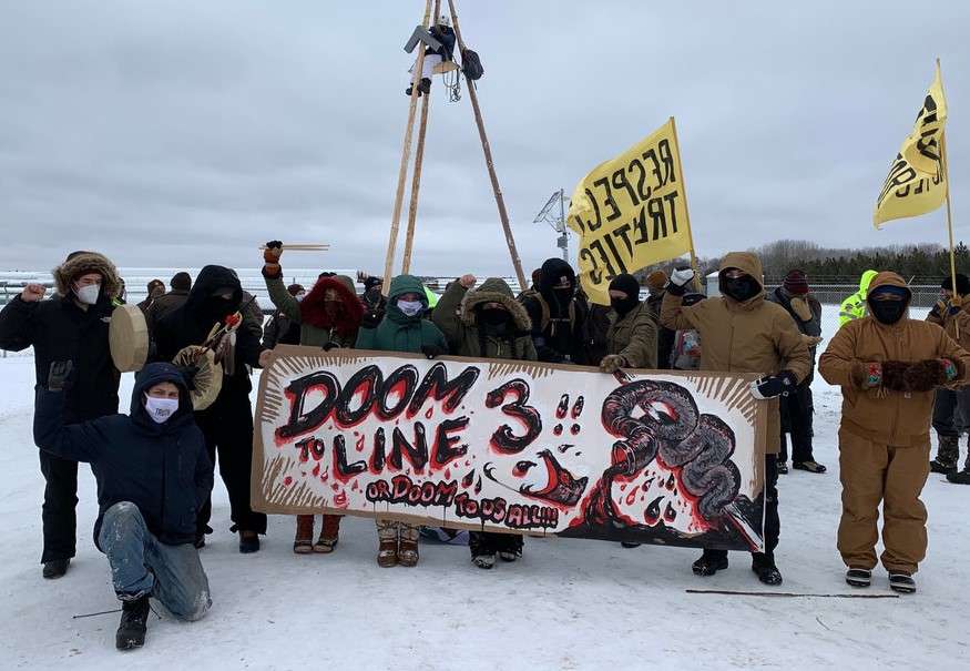 Doom to Line 3 pipeline. Protestors blocking construction.