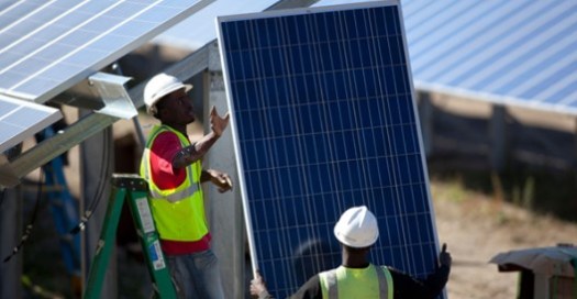 Worker with solar panel