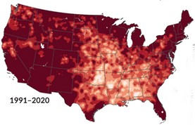 Red US Temperature Map showing 1 degree increase.