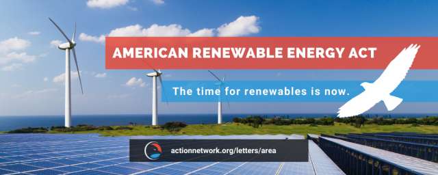 The American Renewable Energy Act (AREA)-Windmills and Solar background.