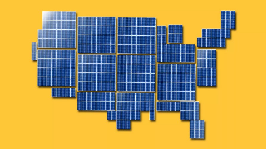 U.S. map made from solar panels.