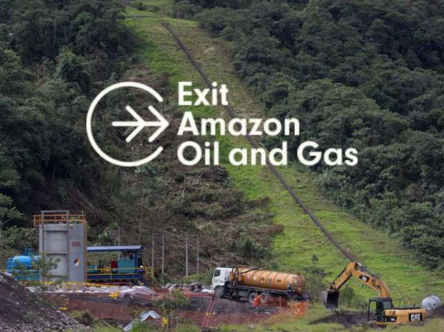 Exit Anmazon Oil and Gas-A scene of extraction in the rainforest.