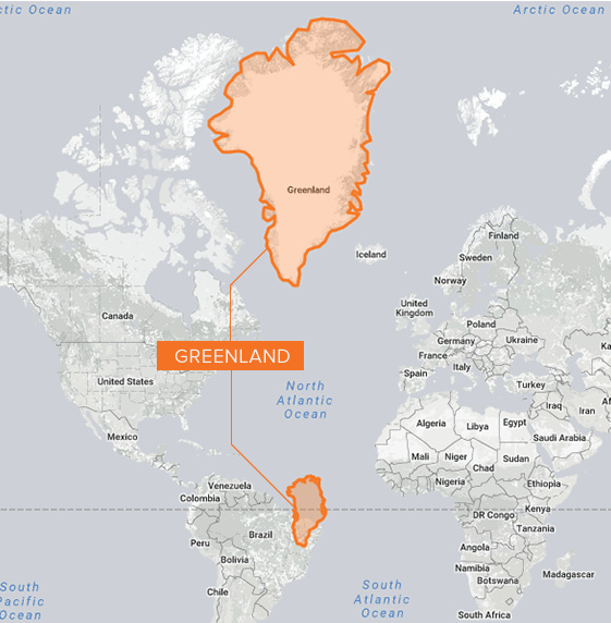 The Problem With Our Maps-Showing what Greenland looks like on the equator.