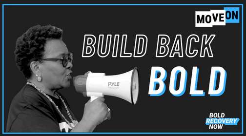 Ms. Evelyn using a megaphone. Build Back Bold.