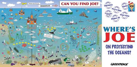 Underwater cartoon drawing showing activities.