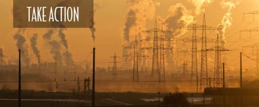 Airpolution crime scene- electric towers among smoke stacks in a brown haze