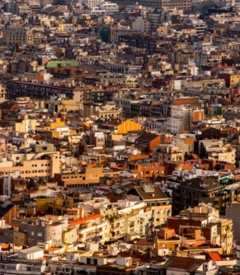 Crowded residential buildings in Barcelona.
