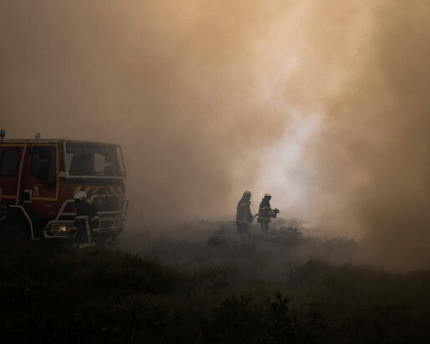 Wildfire on Monts d'Arrée, France.