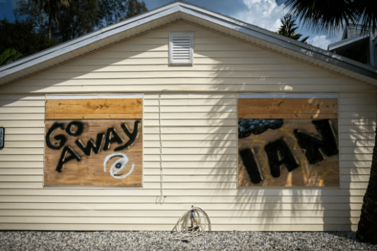 Boarded-up house waiting for Hurricane Ian.