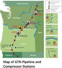Map of GTN pipeline through BC, Washington, Oregon and Idaho.
