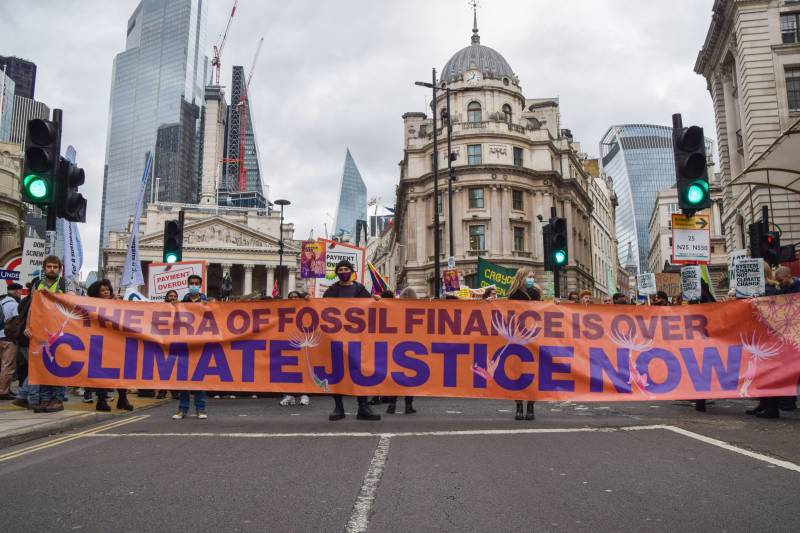 The era of fossil finance is over- a protest
