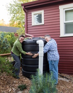 King County homeowners with giant rain barrel.