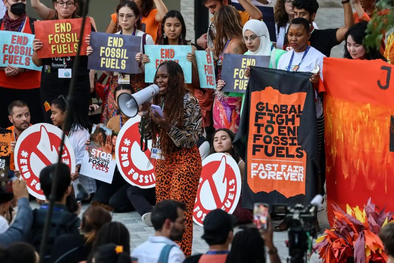 COP28 protest. Photograph: Dominika Zarzycka/NurPhoto/Shutterstock. From The Guardian.