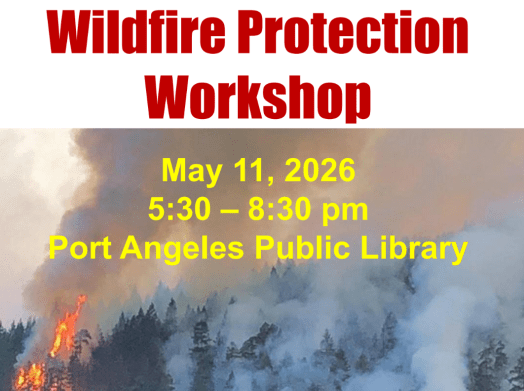 Flyer advertising a Community Wildfire Resilience workshop in Port Angeles on 5/11/26